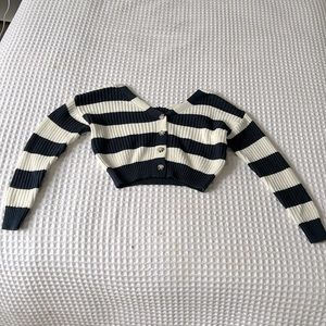 White and navy long sleeve sweater